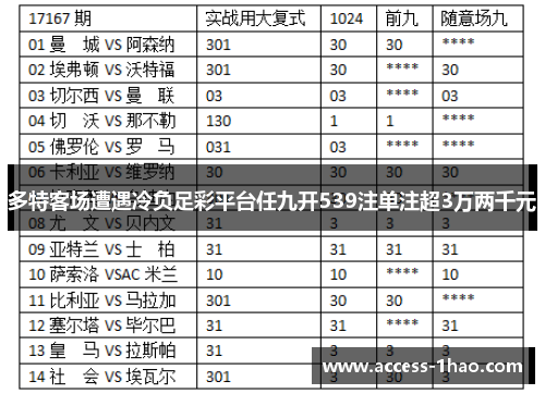 多特客场遭遇冷负足彩平台任九开539注单注超3万两千元