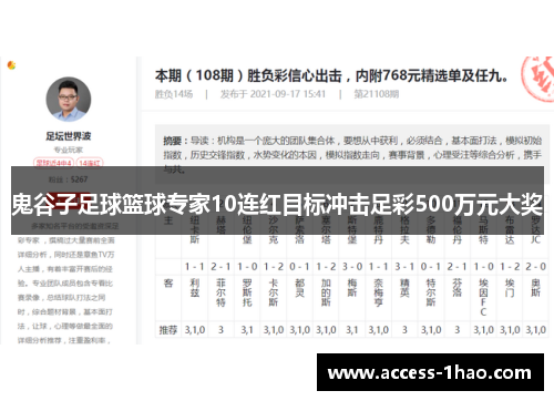 鬼谷子足球篮球专家10连红目标冲击足彩500万元大奖
